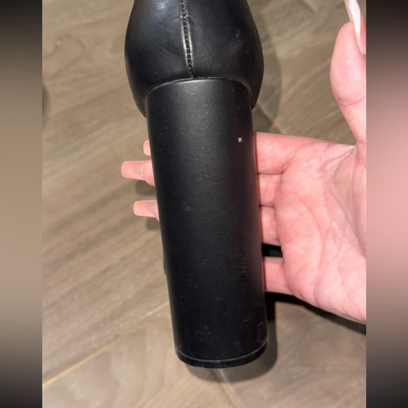 Olivia Ferragamo Black Square Peep Toe Platform Chunky Heel with Ankle Strap 7 - Picture 6 of 11